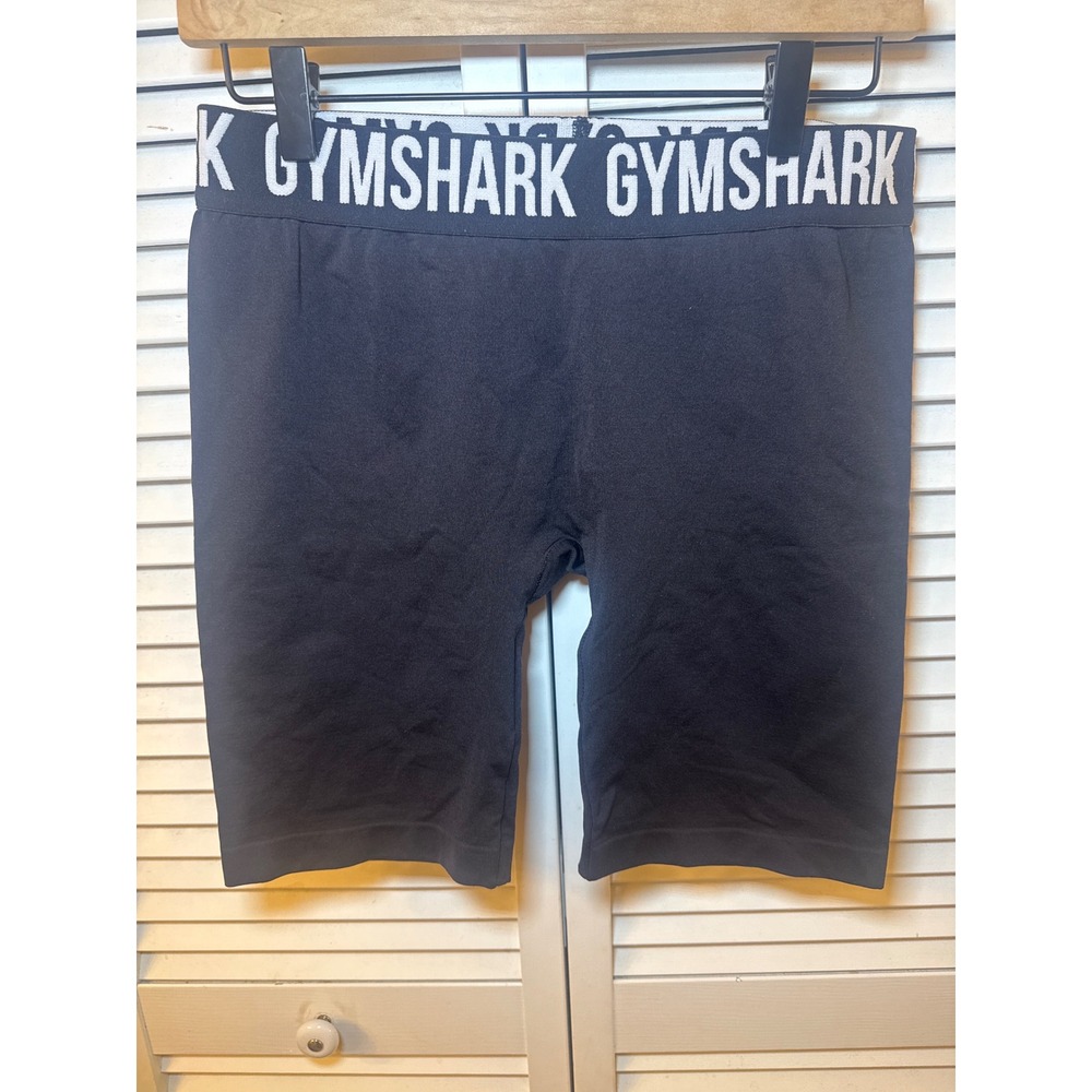 Gymshark Fit Seamless Cycling Shorts Black White Logo Waistband GLSH3720 M